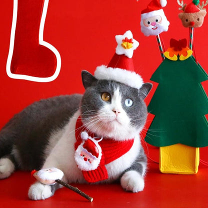 Christmas Costume Gift for Pet Red Santa Cat Dog Costumes with Scarf Hat Set Adjustable for Cats & Small Dogs Hat & Scarf Christmas Gift Christmas 2025 Winter
