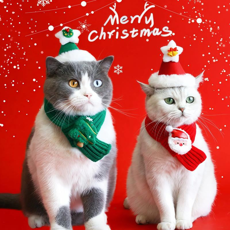 Christmas Costume Gift for Pet Red Santa Cat Dog Costumes with Scarf Hat Set Adjustable for Cats & Small Dogs Hat & Scarf Christmas Gift Christmas 2025 Winter