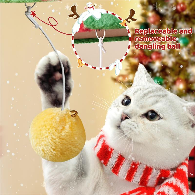 【Christmas Gift】Yaheetech 23.5/54/63In Christmas Cat Tree, Multi-Level Cat Tower with Spacious Kitten-Ear Perch, 2 Cozy Caves, Scratching Posts, Climbing Ladder, 2 Plush Balls for Indoor Kittens, Red/Green