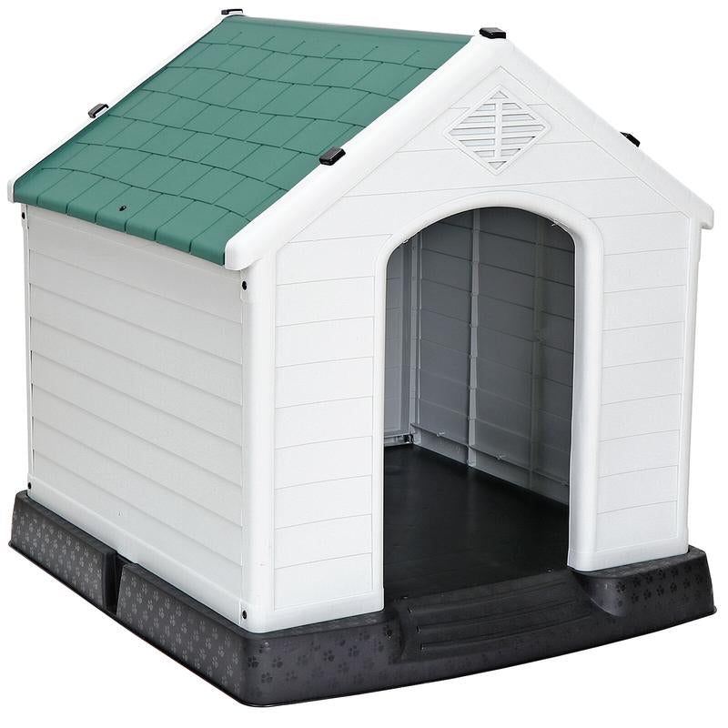 Pet Republic 34-In Plastic Dog House Waterproof Outdoor Large Pet Kennel Shelter W/Air Vents, Elevated Floor - Blue