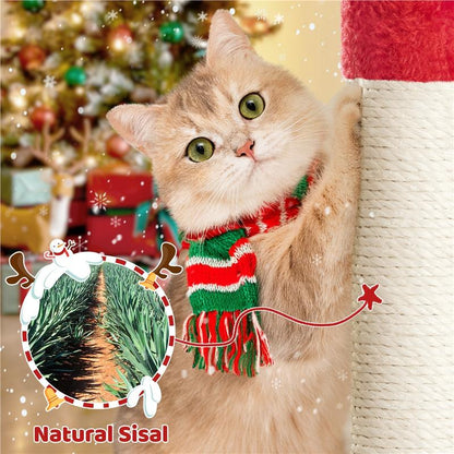 【Christmas Gift】Yaheetech 23.5/54/63In Christmas Cat Tree, Multi-Level Cat Tower with Spacious Kitten-Ear Perch, 2 Cozy Caves, Scratching Posts, Climbing Ladder, 2 Plush Balls for Indoor Kittens, Red/Green