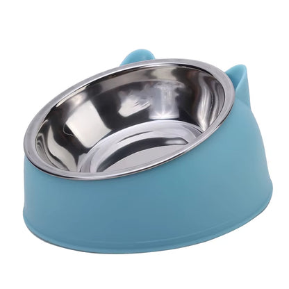 Cat Bowl Lovely Creative Inclined Kitten Puppy Food Feeding Bowls Stainless Steel Cats Drinking Feeder Pet Dogs Cats Feeders