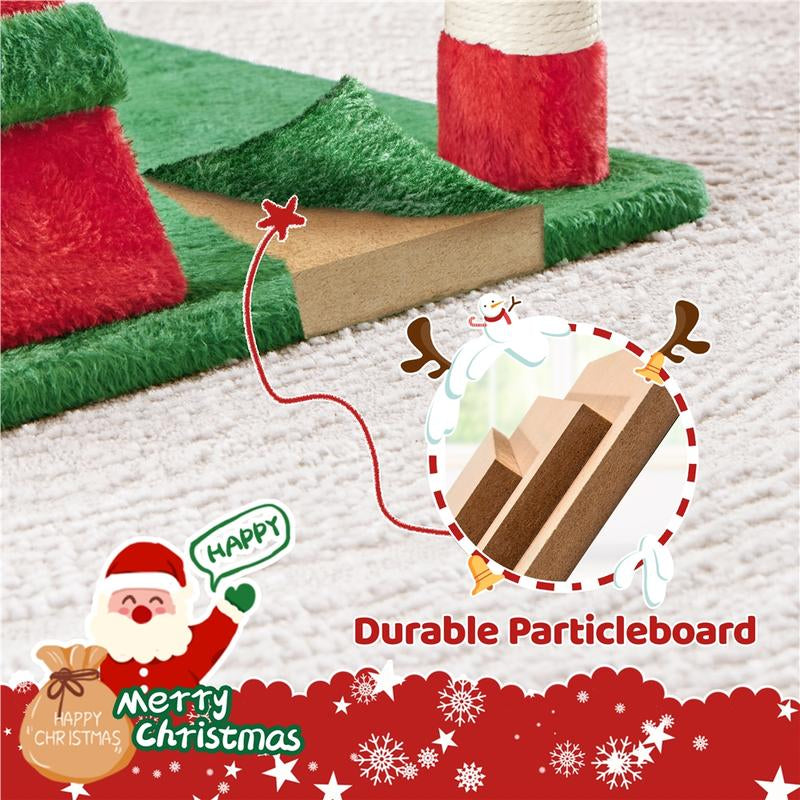 【Christmas Gift】Yaheetech 23.5/54/63In Christmas Cat Tree, Multi-Level Cat Tower with Spacious Kitten-Ear Perch, 2 Cozy Caves, Scratching Posts, Climbing Ladder, 2 Plush Balls for Indoor Kittens, Red/Green
