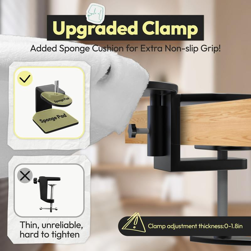 Clamp-On Cat Bed for Desk – Sturdy Iron Frame, Non-Slip Sponge Cushion Clamp, Super Soft Plush Bed, Fits Cats up to 50LBS, Easy Setup in Minutes