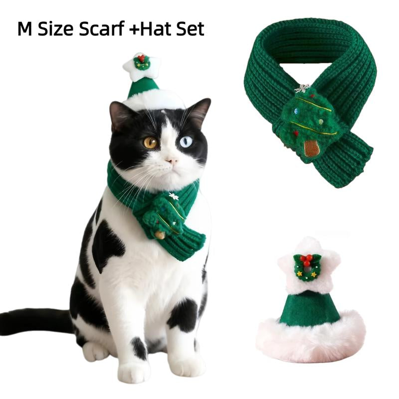 Christmas Costume Gift for Pet Red Santa Cat Dog Costumes with Scarf Hat Set Adjustable for Cats & Small Dogs Hat & Scarf Christmas Gift Christmas 2025 Winter