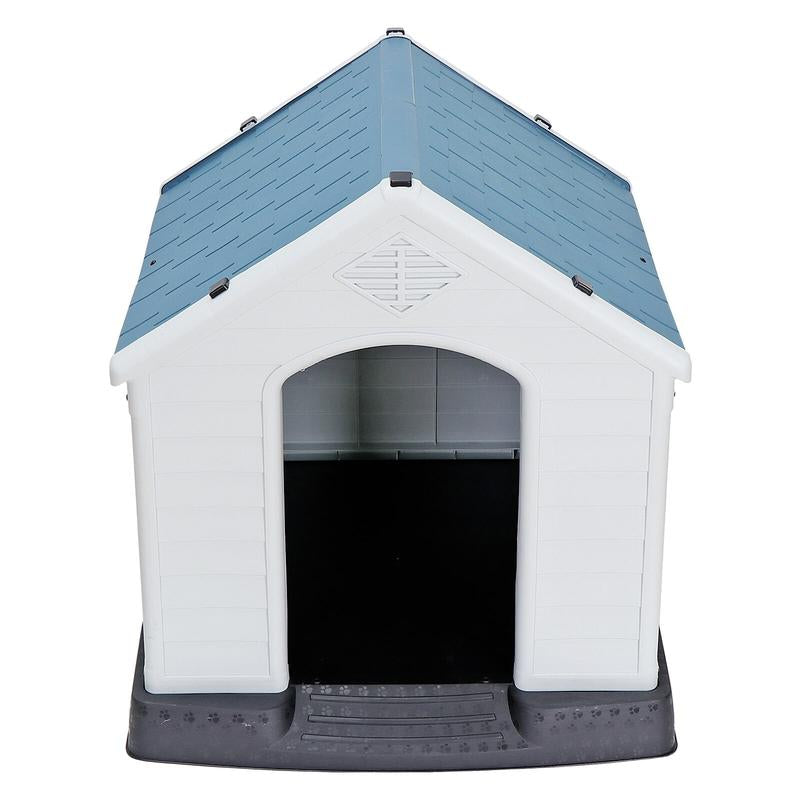 Pet Republic 34-In Plastic Dog House Waterproof Outdoor Large Pet Kennel Shelter W/Air Vents, Elevated Floor - Blue