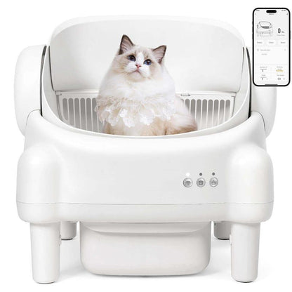 TAYACICY Self Cleaning Litter Box Open-Top with App Control for Multiple Cats 16.5"X16.5" Entrance Dual Safety Tech 10.5L Sealed Waste Bin Cream White