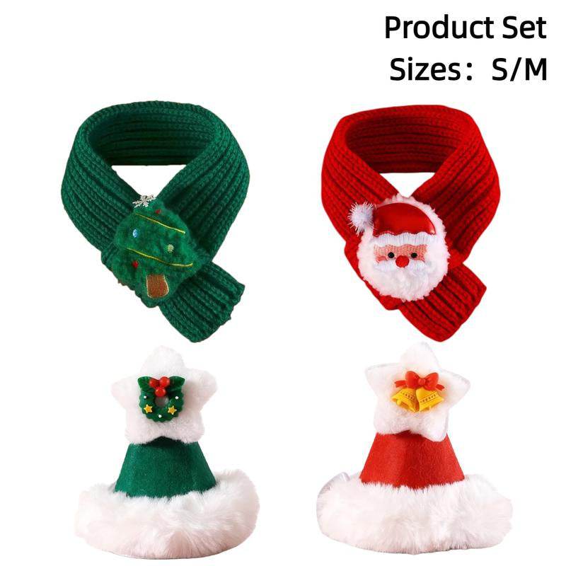 Christmas Costume Gift for Pet Red Santa Cat Dog Costumes with Scarf Hat Set Adjustable for Cats & Small Dogs Hat & Scarf Christmas Gift Christmas 2025 Winter