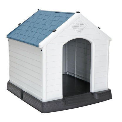 Pet Republic 34-In Plastic Dog House Waterproof Outdoor Large Pet Kennel Shelter W/Air Vents, Elevated Floor - Blue